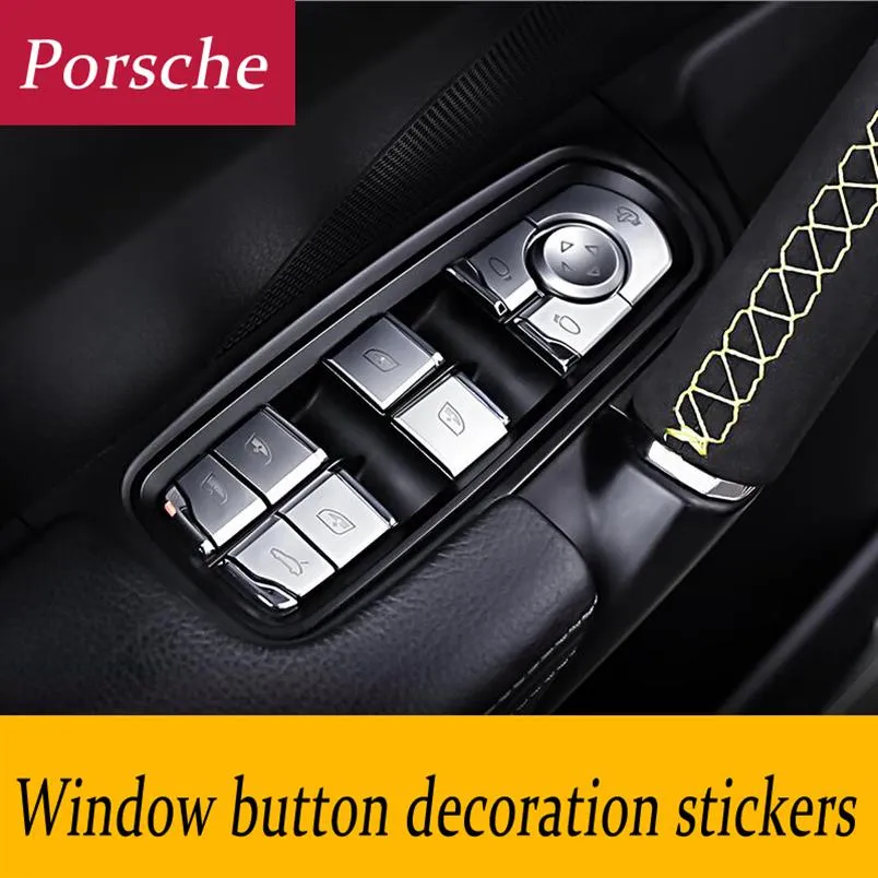 Car Styling Stickers Window Lifter Buttons sequins decoration trim Chrome interior Cover 3D For Porsche Panamera Cayenne Macan acc301o