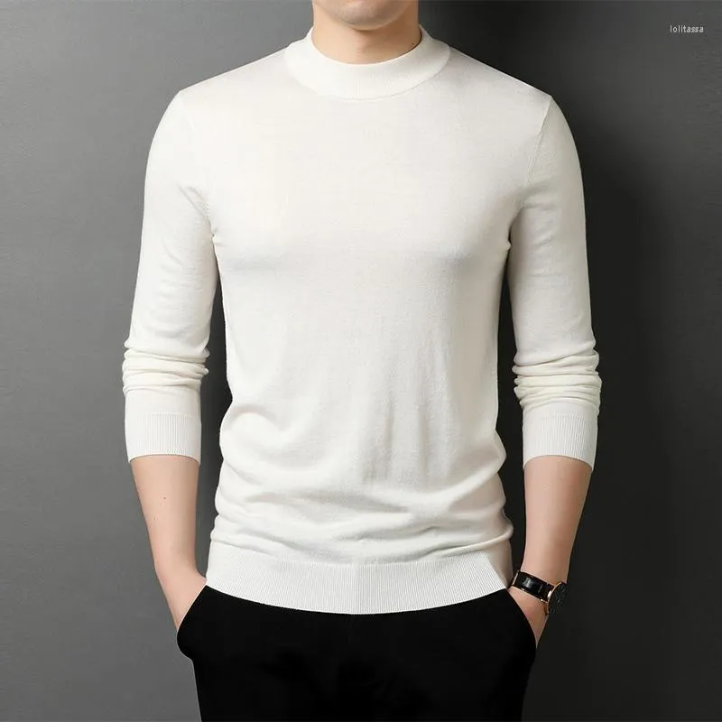 Herrtröjor 2023 Spring Autumn Men Solid Cotton Sweater Fashion Casual Pullovers Herr Mock Neck Warm Long Sleeve Knit Top