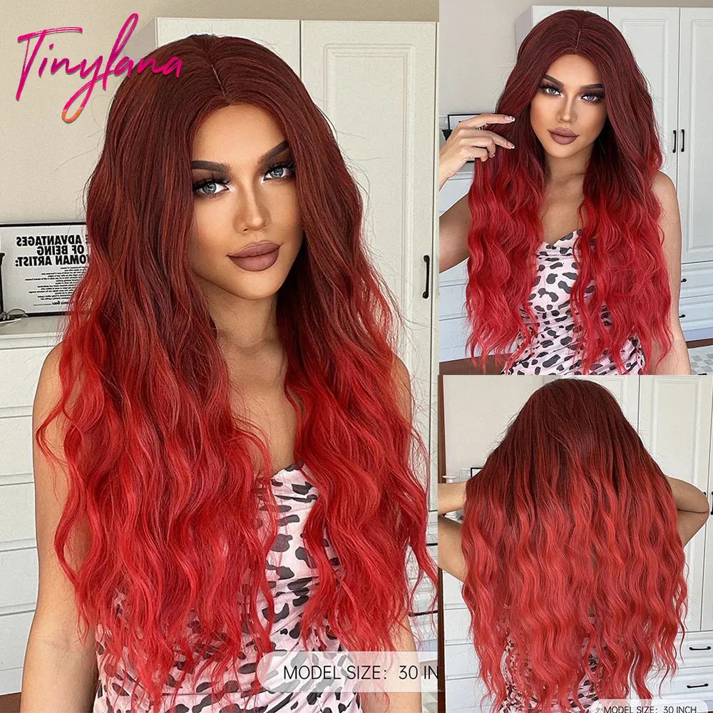 Parrucche Cosplay Ombre Rosso Parrucca sintetica riccia lunga Borgogna Cosplay Halloween Parte centrale Parrucche per donna Afro Naturale Quotidiano Capelli resistenti al calore 230727