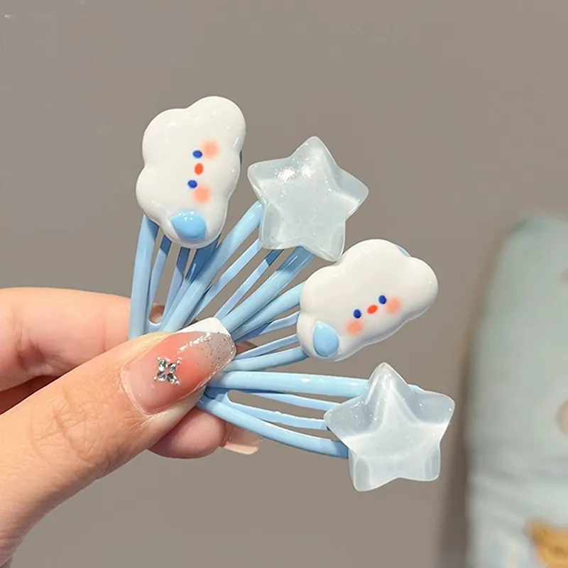 Épingle à cheveux pour filles, série nuage blanc, attaches pour cheveux, Mini étoile bleue, griffes mignonnes BB, frange latérale, Barrettes à pression