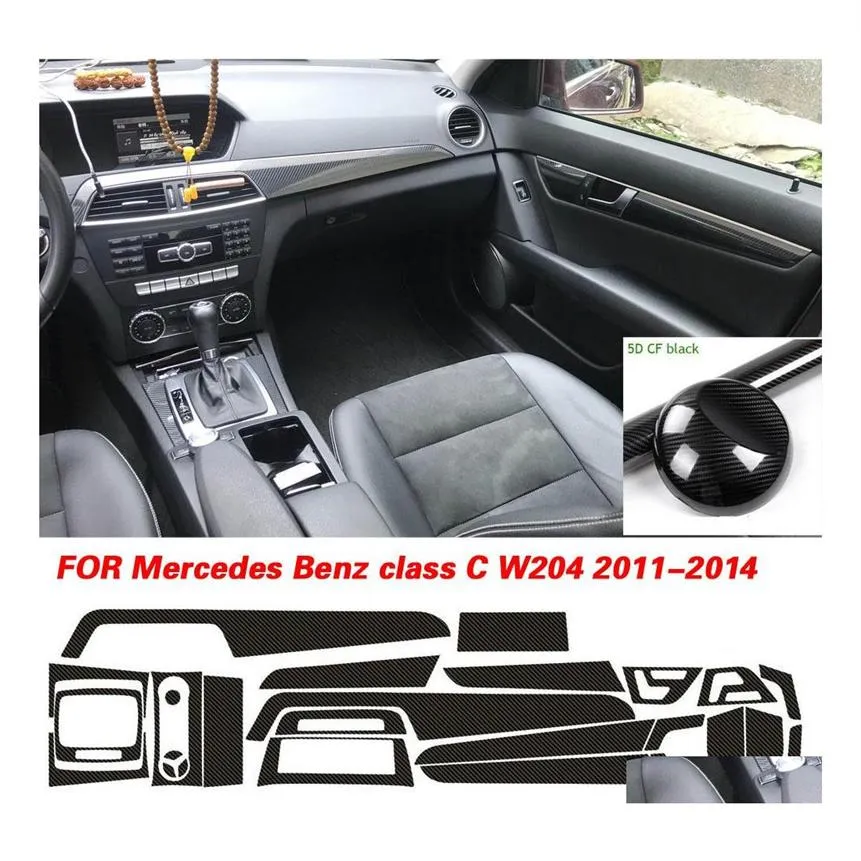 Bilklistermärken för Benz C -klass W204 20112014 Interiörens centrala kontrollpaneldörrhandtag 3D 5D kolfiberdekaler Styling Drop Deli203V