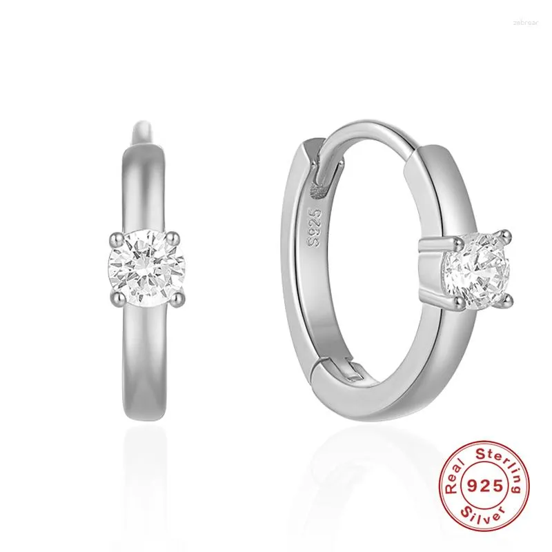 Orecchini a cerchio Aide 925 Sterling Silver 9mm Circle Huggie Per le donne Regalo Semplice Zircone singolo Pavimenta Minimalista Versatile