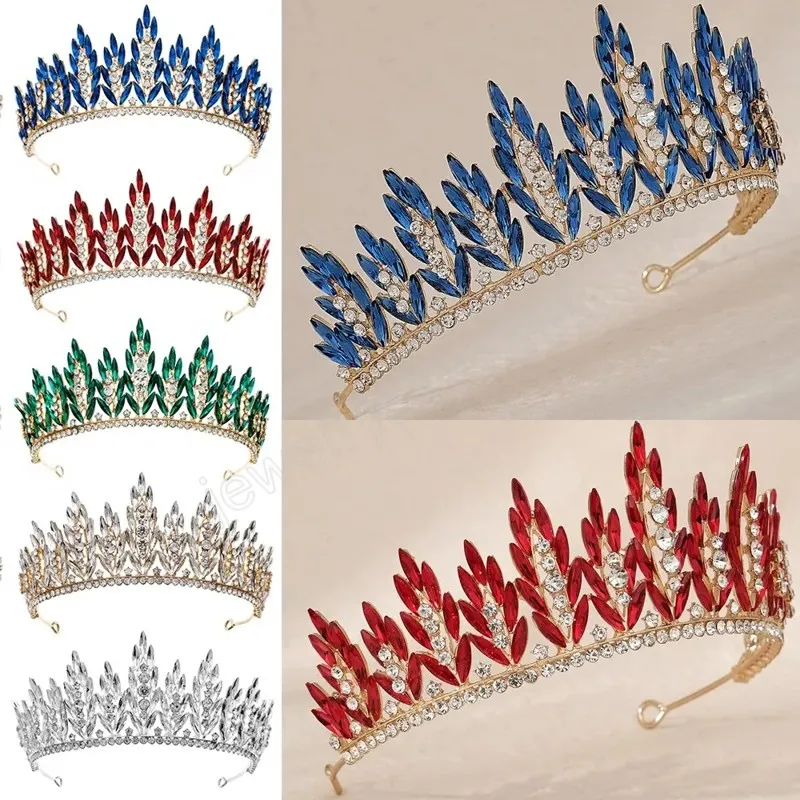 5 Colors Fashion Princess Red Green Blue Crystal Tiara Crown Korean Elegant Tiara Wedding Hair Dress Accessories Jewelry