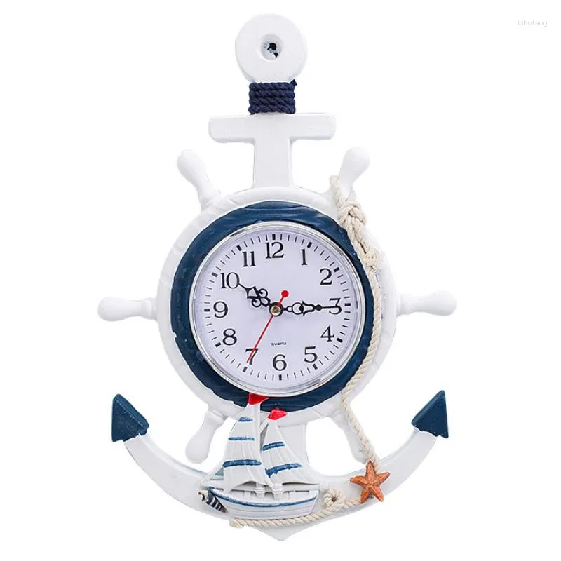 Wall Clocks Mediterranean Style Blue And White Rudder Helmsman Anchor Creative Personality Clock Decoration Navigation