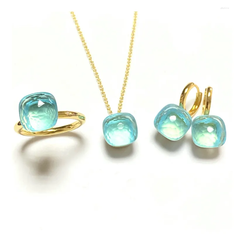 Conjunto de brincos colar 11,6 mm joias para mulheres Anel de cristal 13 cores Candy Square