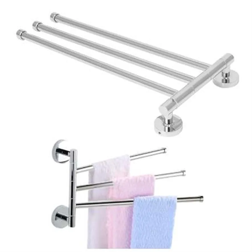 Swivel Towel Rail Chrome Stainless Steel Bath Rack Wall Mounted Towel Rack Holder with 3 Swivel Bars Swing Towel Holder for Kit303P