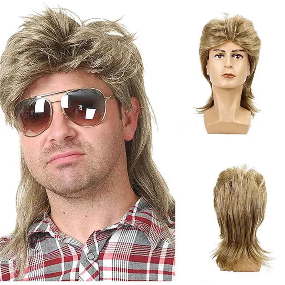 Cosplay peruker mullet peruker för män 70 -talets 80 -talsdräkter män svart fancy party accessoar cosplay hår peruk 230727