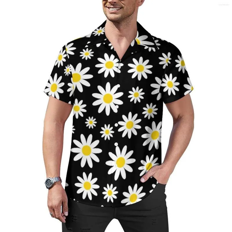 Men's Casual Shirts White Daisy Loose Shirt Male Beach Modern Floral Print Hawaii Custom Short Sleeve Streetwear Oversized Blouses