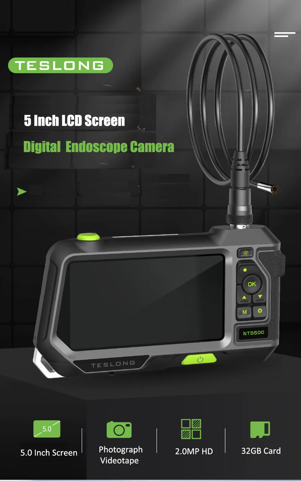 Boroscopio Endoscopio Teslong Nts500 5"" 5,5 Mm Doble Lente 1M/3M