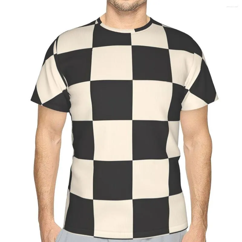 Magliette da uomo Magliette in poliestere a scacchi bianche nere Magliette da uomo Harajuku Streetwear Camicia sottile O collo