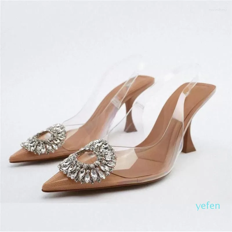 Wholesale 2023 Summer Rhinestone High Heel Sandals Designer Clear Dress Shoes For Women Transparent Pumps Slingbacks And Plus Size Options At Only 34.4 DHgate.Com