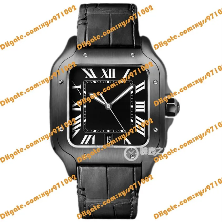 고품질 아시아 자동 시계 39 8mm 남자 시계 검은 로마 다이얼 검은 가죽 스트랩 사파이어 유리 접이식 버클 cale299w