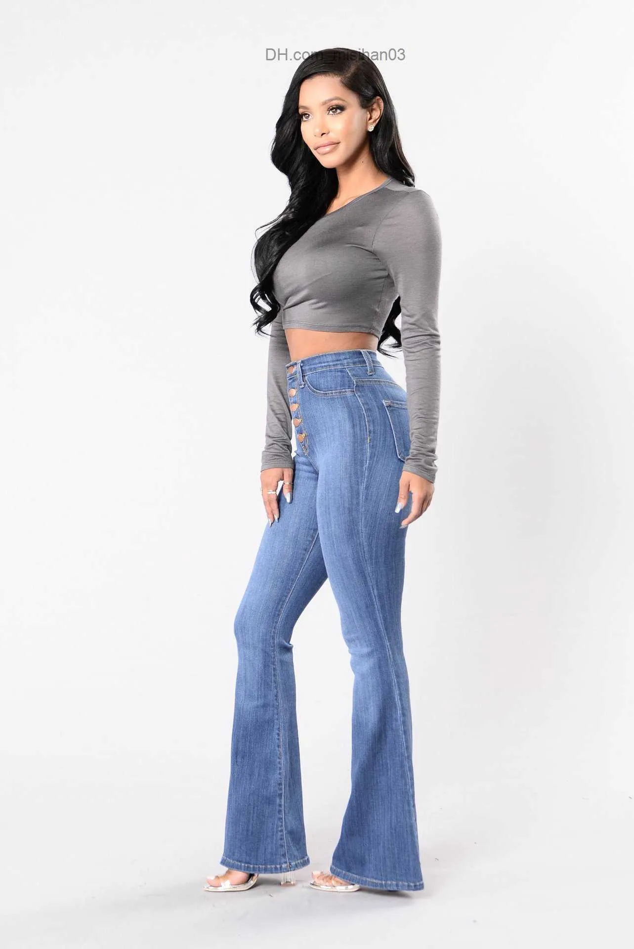 Pantalones vaqueros de mujer Primavera Verano Botón múltiple Mujer Sexy Push-up Jeans Pantalones Pantalones vaqueros acampanados de cintura alta Pantalones vaqueros ajustados de campana para mujer Z230728