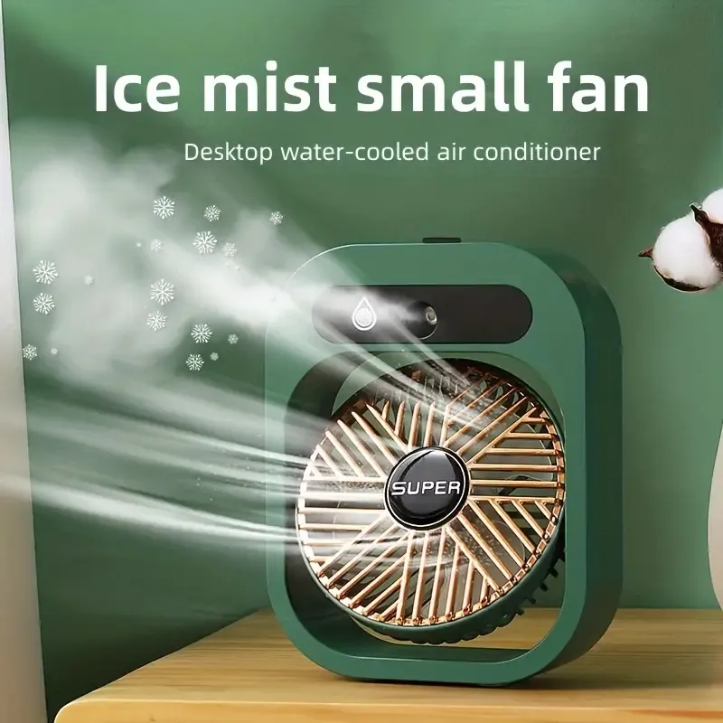 1pc New Ice Fog Air Conditioner Small Fan Desktop Humidification Spray Water Replenishing Electric Wind Charging USB Three-speed Water Cold Fan