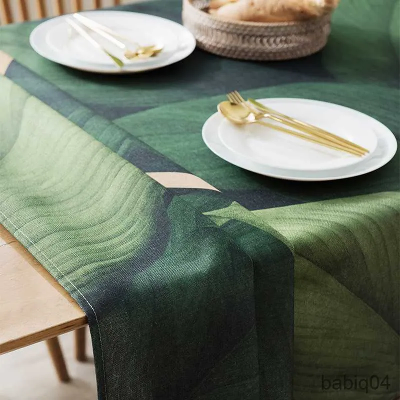 Table Cloth Modern Green Leaf Printing Waterproof Table Tablecloth Home Decoration Rectangular Tablecloths Coffee Tables Cover R230726