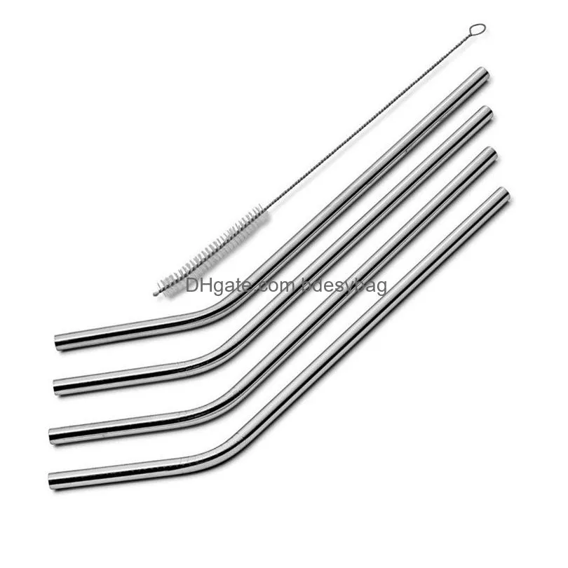 stainless steel drinking straw food grade straight and bend metal straws reusable cleaning brush for kitchen bar
