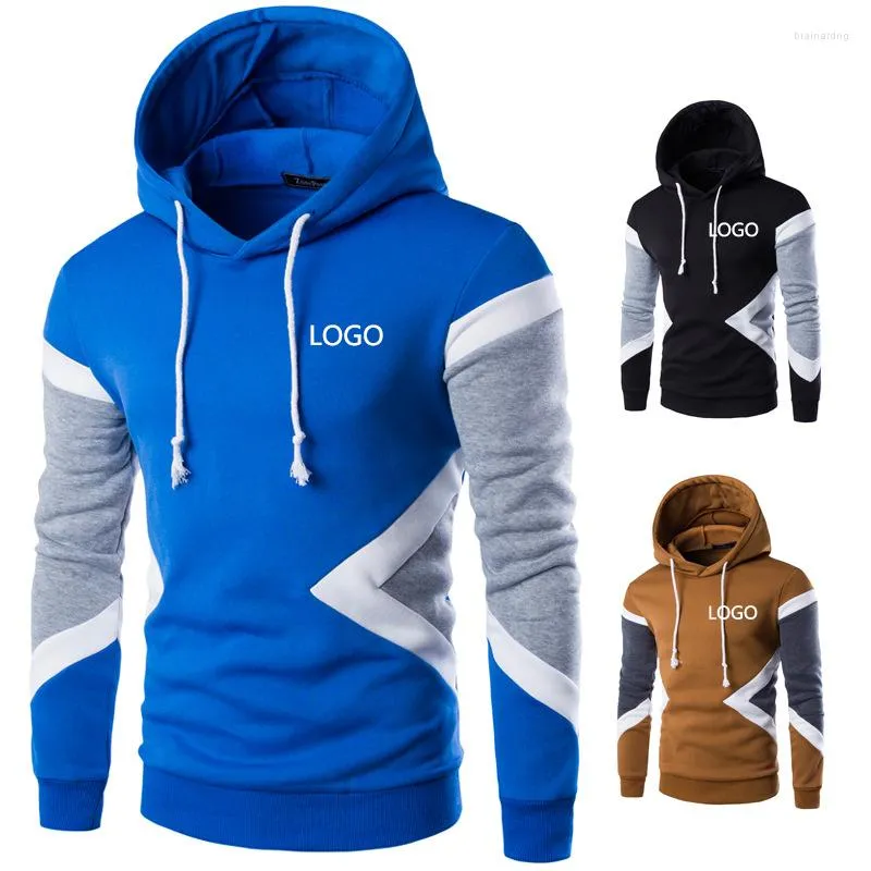 Men's Hoodies Custom Logo Hoodie Long Sleeve Sweater Pullover Mixed Color Slim Fitting Drawsting Top Fashion Casual Sport Clothing