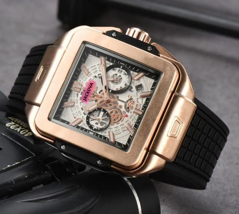 Business Trend Watche Watche Stopwatch Men Japan Quartz Chronograph Ruch No Mechanical Watch Solid Grube European Square Gear Clock