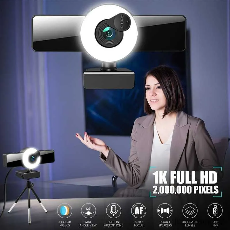 كاميرات WebCams Computer Peripherals Caram 4K Web Camera مع Microphone LED Light Mini لدفق الفيديو المحمول PC R230728