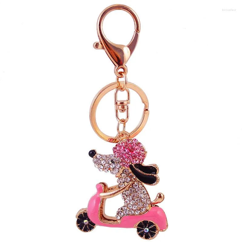 Anahtarlıklar Güzel Köpek Motosiklet Bisikletçisi Kristal Rhinestone Metal Çanta Kolye Keyasyon