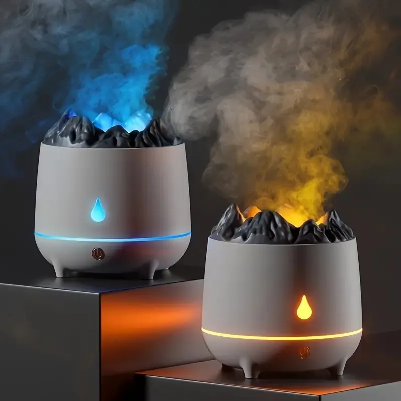 Humidificateur de volcan d'aromathérapie créatif de 400 ml avec veilleuse à flamme - Parfait pour la maison, le yoga et le bureau !