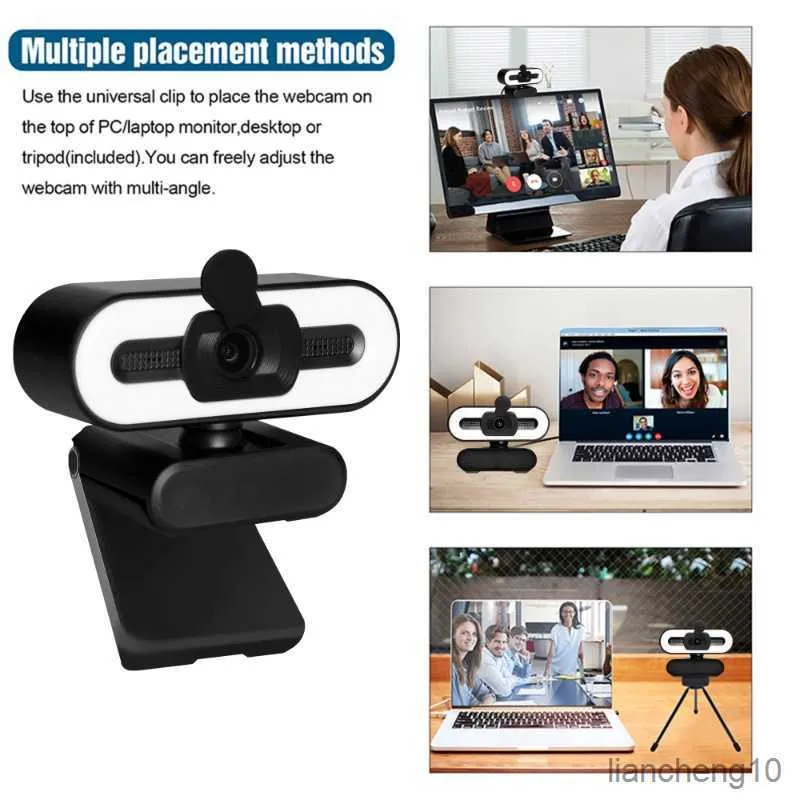 Webcams Webcam 2K/4K Webcam para PC Laptop Computador com Microfone Ring Light Webcam Full 2K R230728