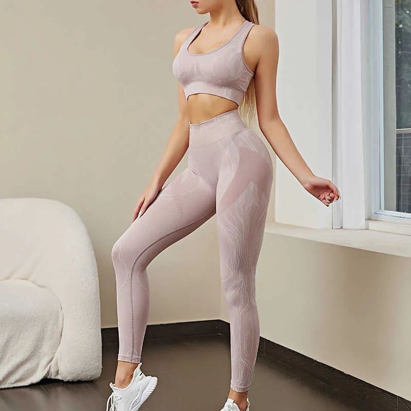 Seamless Yoga Set Vêtements d'entraînement pour femmes Sportswear Suit  Fitness Chemise à manches longues Gym Vêtements Running Leggings