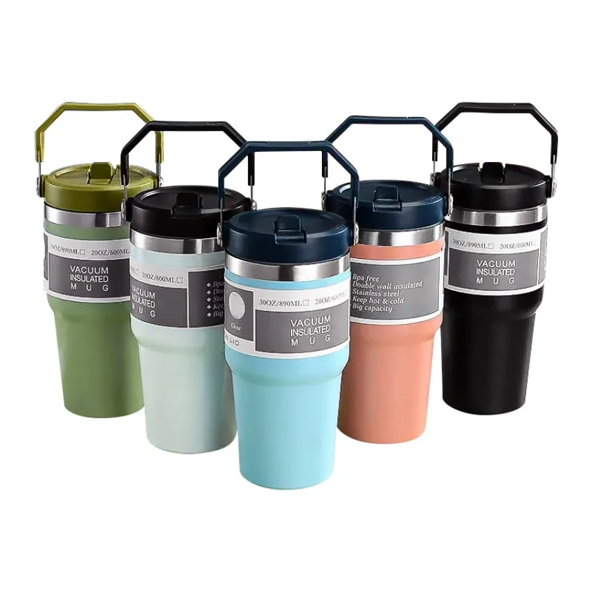 WINIWO 24 Oz Halloween Insulated Water Bottle - Stainless Steel, Flip Straw, Leakproof, Fits Cup Holders, Ghost Pumpkin Design