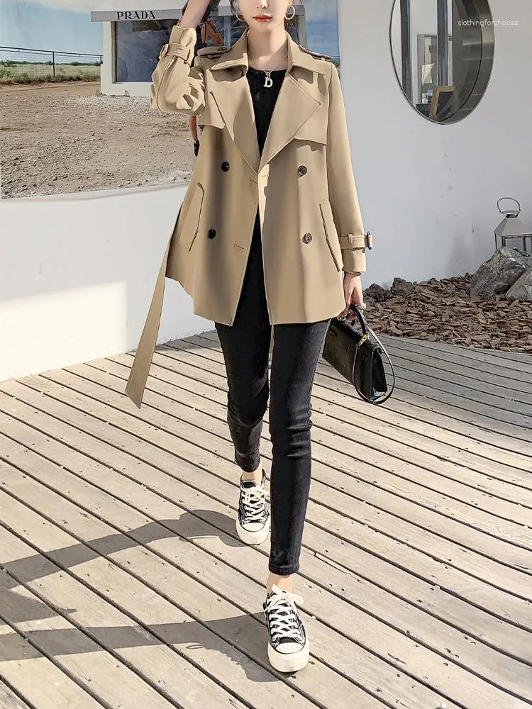 Trench femme kaki court coupe vent cor en automne hiver solide manteau 2023 coupe ajust e navette noir pour bureau dame