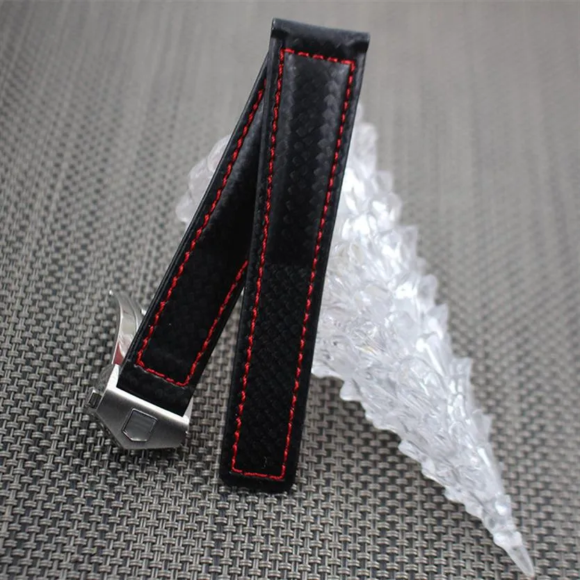 Watch Band Carbon Fiber Watch Strap with Red Stitched Leather Lining Stainless Steel Clasp watchband for Tag275m