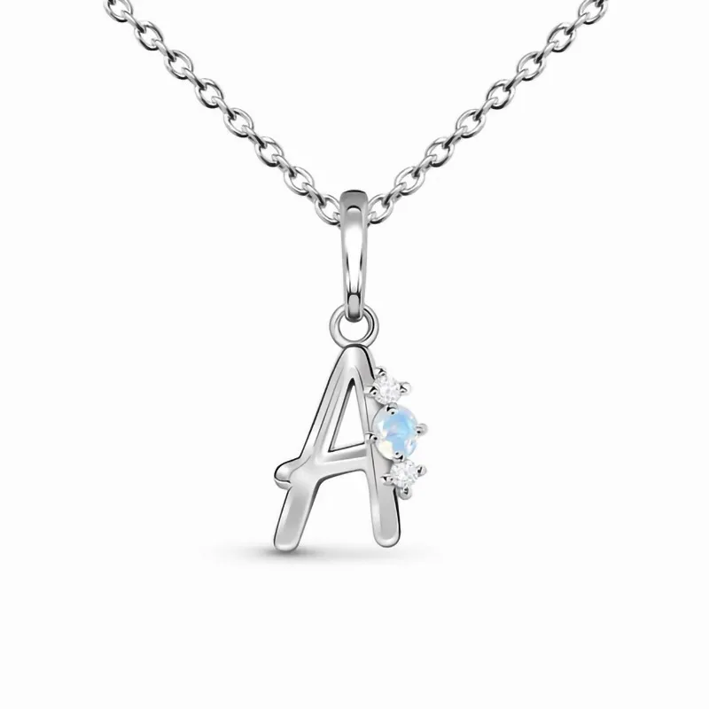 S925 Sterling Silver Initial Pendant Necklace Letter A with