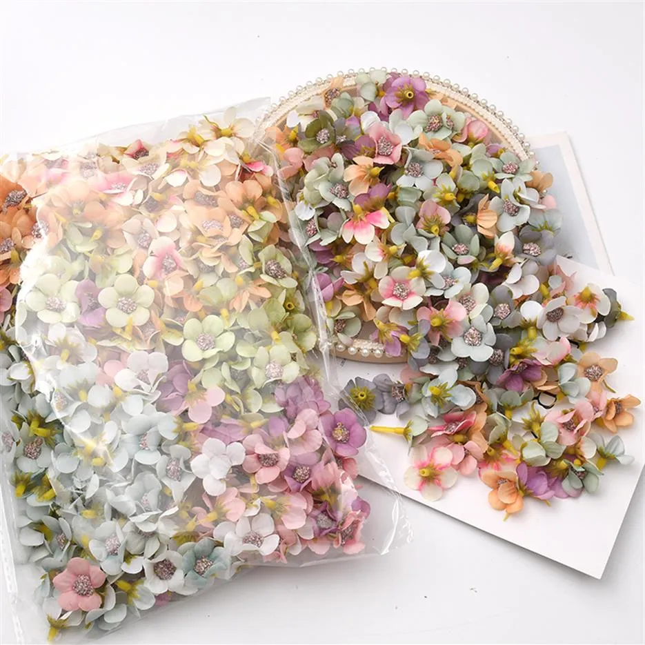 500st 2 cm Multicolor Daisy Flower Head Mini Silk Artificial Flower For Crown Scrap Wedding Home Decor Diy Garland Headdress 0614228s