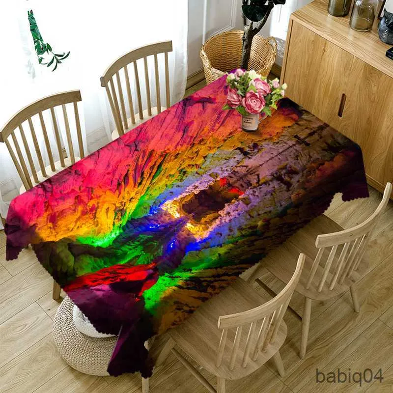 Table Cloth Colorful Landscape Pattern Tablecloth Waterproof Rectangular Table Cloth New Year Party Wedding Decoration Tapete R230726