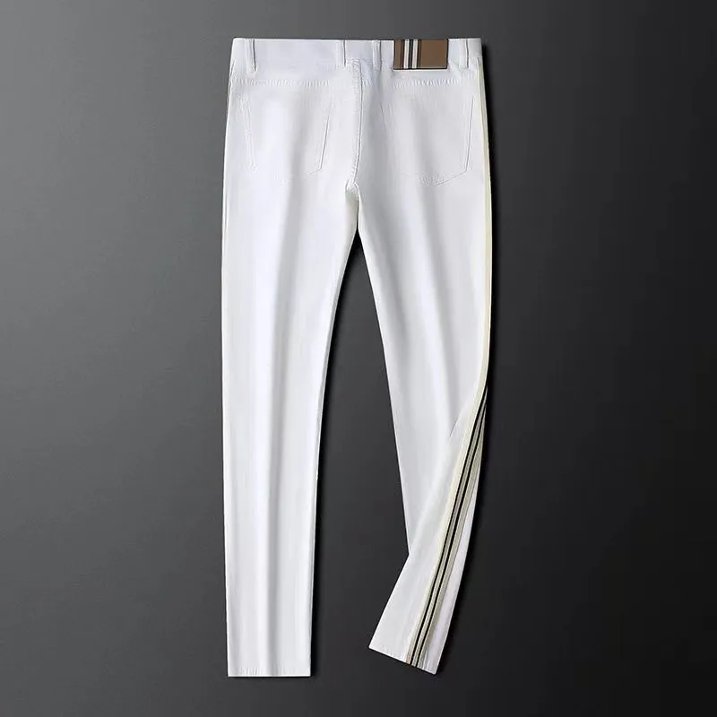 Designer Luxury Men's Jeans Couleur unie rayé lettre top ligne patch imprimé moto rétro couleur stretch pantalon décontracté