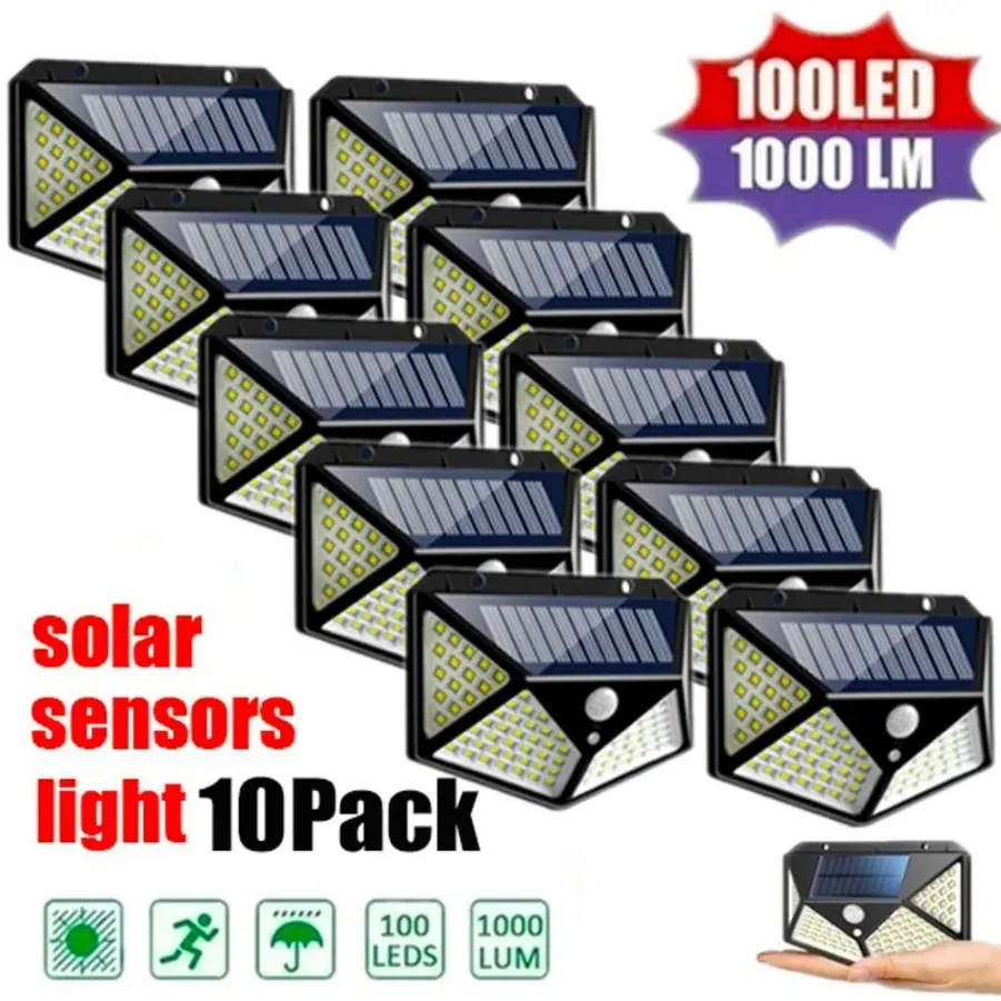 Outdoor 1/2/4/8/10PCS 100 LED Solar Lamps Power Wall Light Sensore di movimento Lampada da giardino per esterni impermeabile