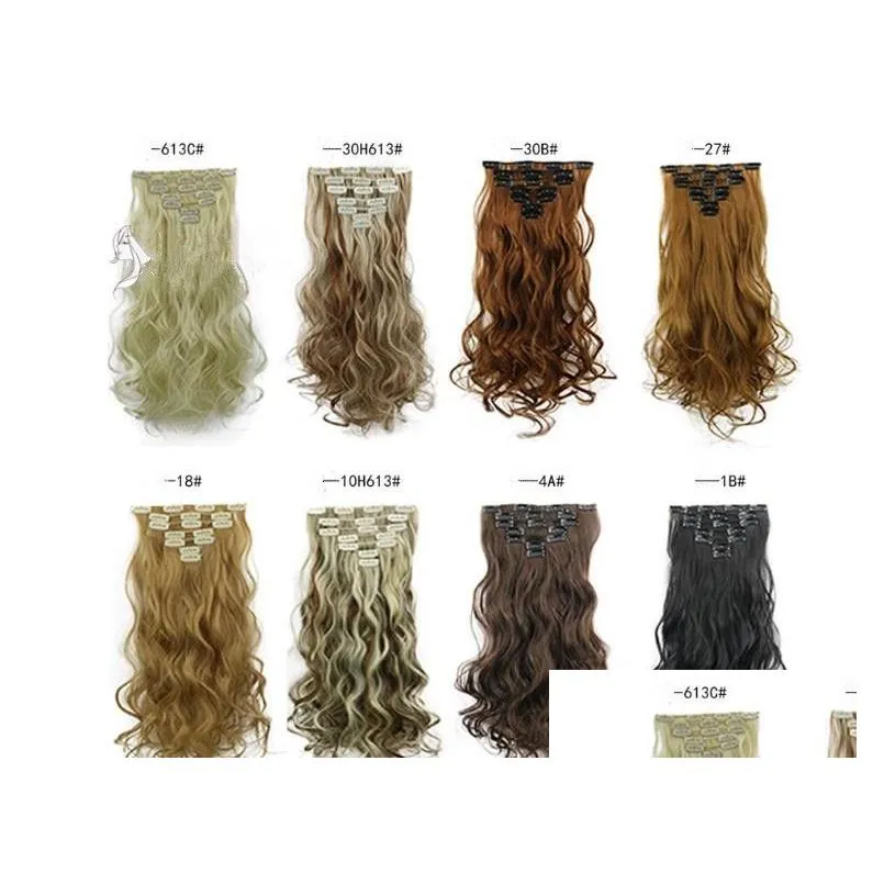 Clip In/On Hair Extensions Blond Noir Brun Raide Brésilien Remy Human 16 Clips Extension 7Pcs Set Fl Head 100G Fzp8 Drop Delive Dh72R