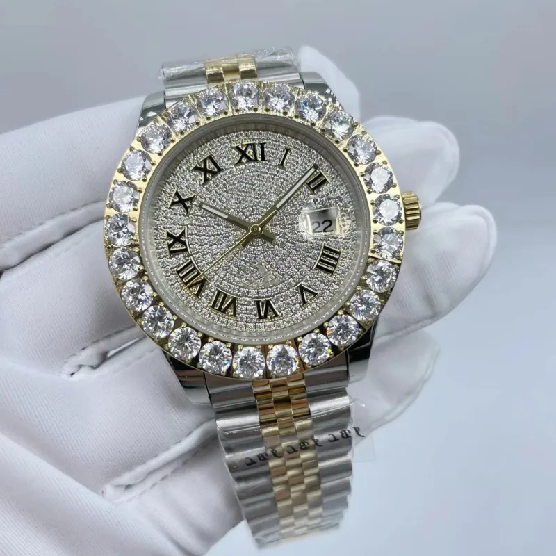 Hot Fashion Top Designer Diamètre 43 mm Big Diamond pas réparer l'acier automatique mécanique des bouton-pliants pour hommes Hinery Watch Free Transport gratuit