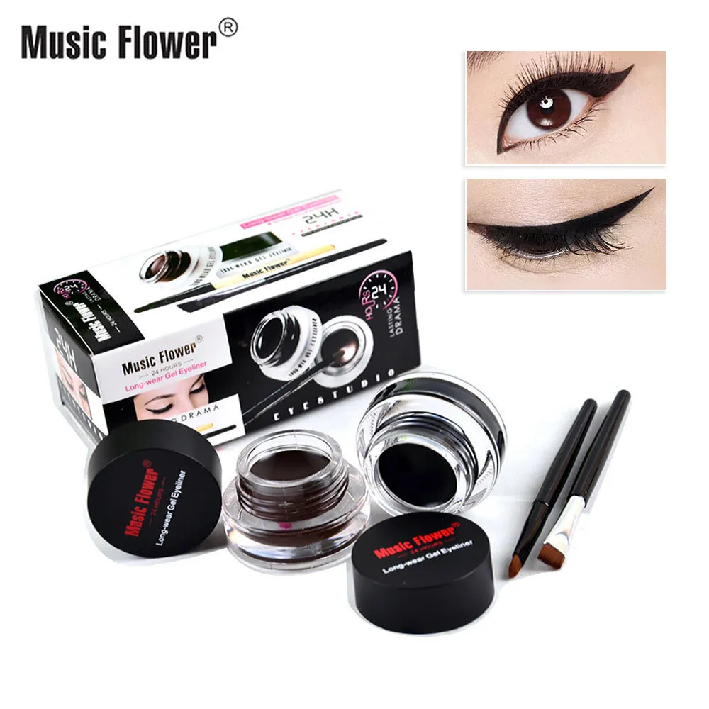 Eye ShadowLiner Combinação Music Flower 2 em 1 Café Black Gel Creme Delineador Maquilhagem Conjunto de Cosméticos À Prova D' Água Delineador Pincéis Maquilhagem Cosméticos para os Olhos 230728