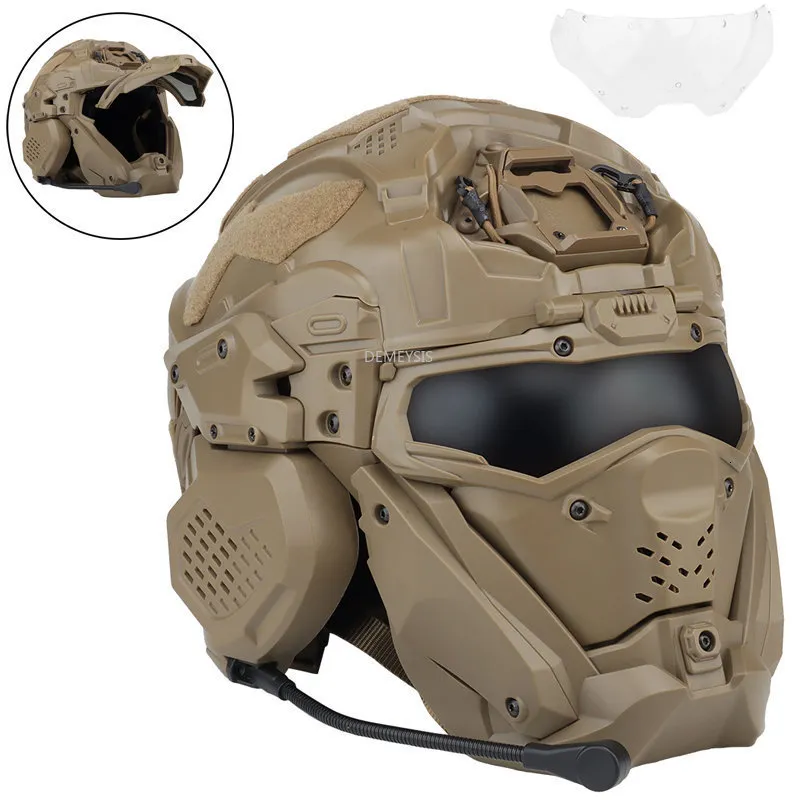 Fietshelmen Militaire volledig overdekte helm Ingebouwde communicatieheadset Anti-condens Ventilator Tactisch Combat CS-helmen Masker met vervangende lens 230728