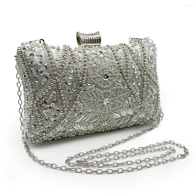 Evening Bags 2023 Frame Women Formal Sliver Beaded Purses And Handbags Bridal Sequins Clutch Bag Cocktail Party