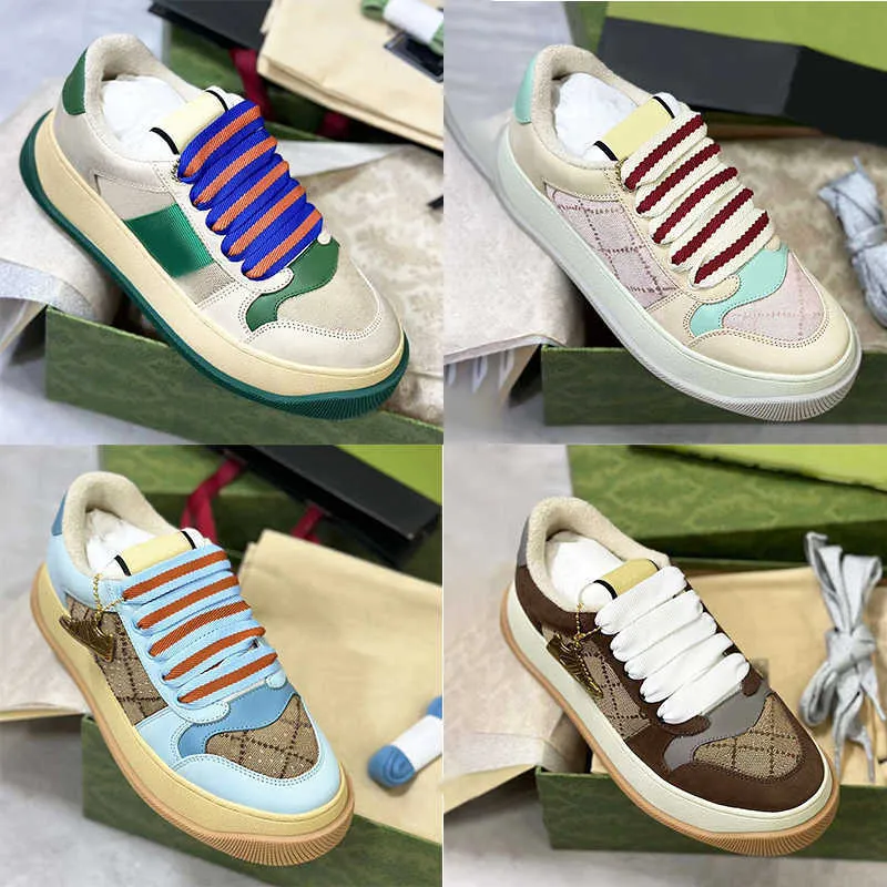 Designer Screener Toile Sneaker femmes plate-forme En Cuir Vintage Baskets Hommes Chaussures De Sport Bleu Rouge Web Stripe À Lacets Avec Boîte NO452