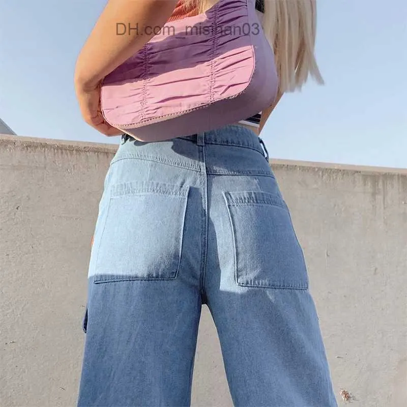 Jeans Femme Nouvelle Tendance Y2K Jeans Cargo Grandes Poches Solide Jambe Large Pantalon Bleu Taille Basse Jeans Femme S-3XL Livraison Gratuite Z230728