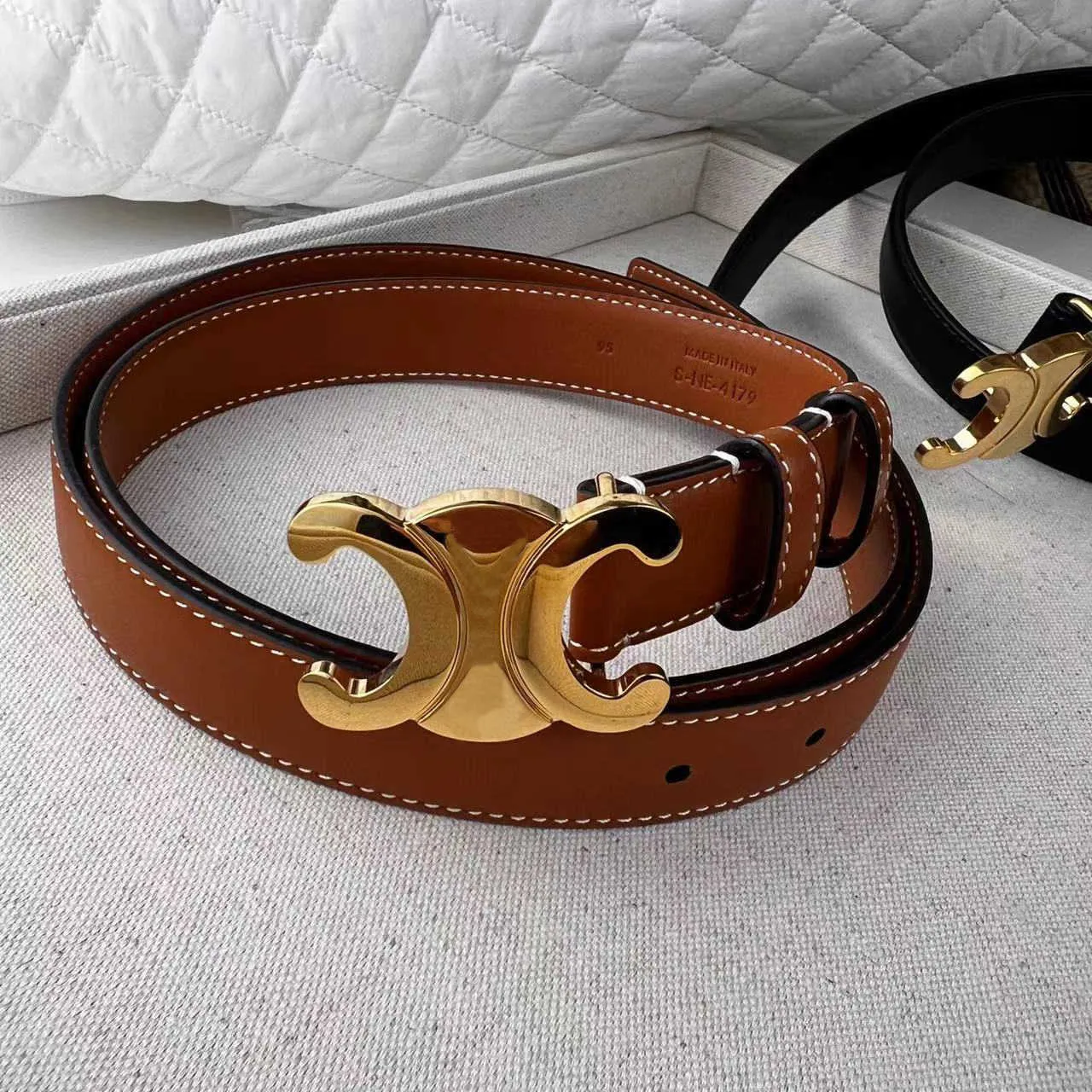 VIP【送料関税込】Celine calf leather logo-engraved buckle DHgate.com:Shiny Golden/Silver Buckle Genuine Leather Belt