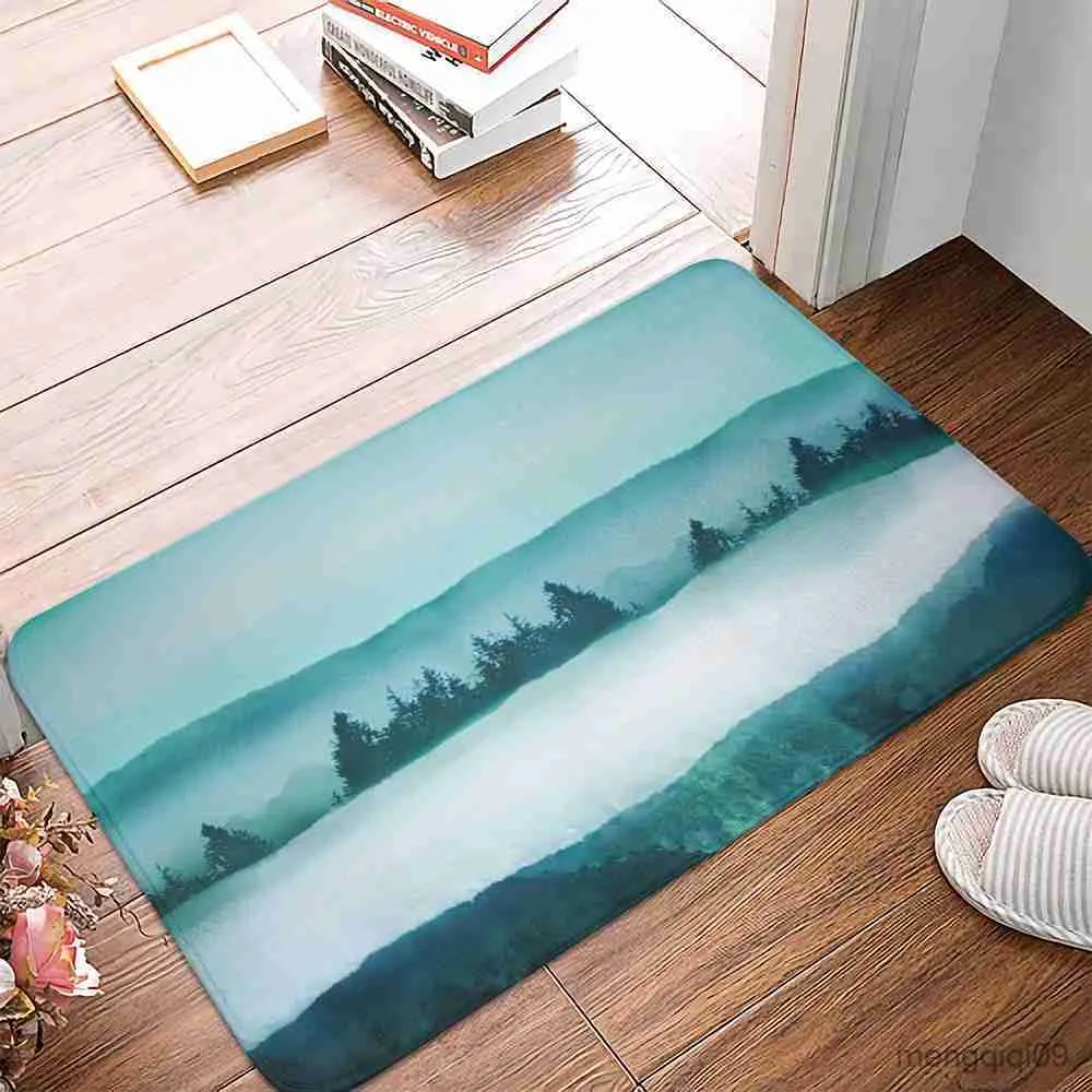 Mattor Green Forest Landscape Bath Mats estetiska naturliga landskap Dörrmatta golvmatta badrumsmatta toalett mattan badrumsprodukt R230728