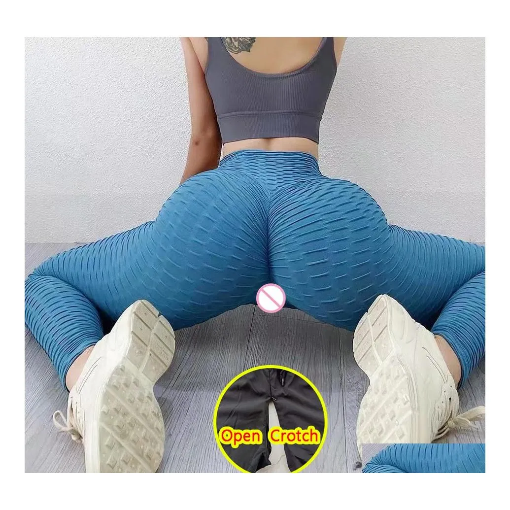 Kvinnors leggings kvinna sexig öppen gren med dubbla blixtlås som tar av utomhus sportbyxa mager crotchless byxor tight byte lif otbfl