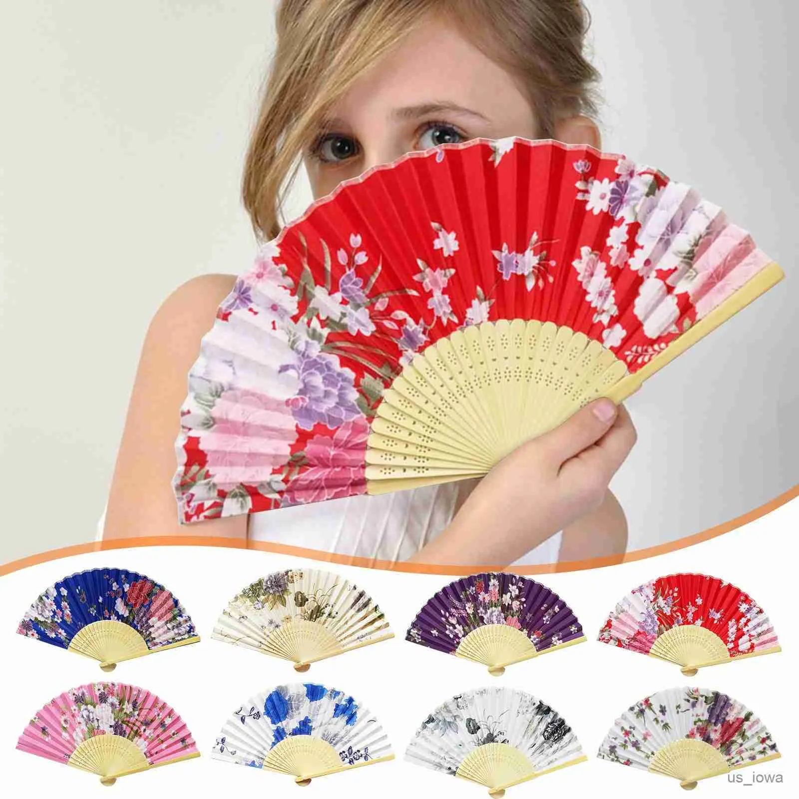 Exquisite Cherry Colored Cloth Folding Fan Chinese Style Antique