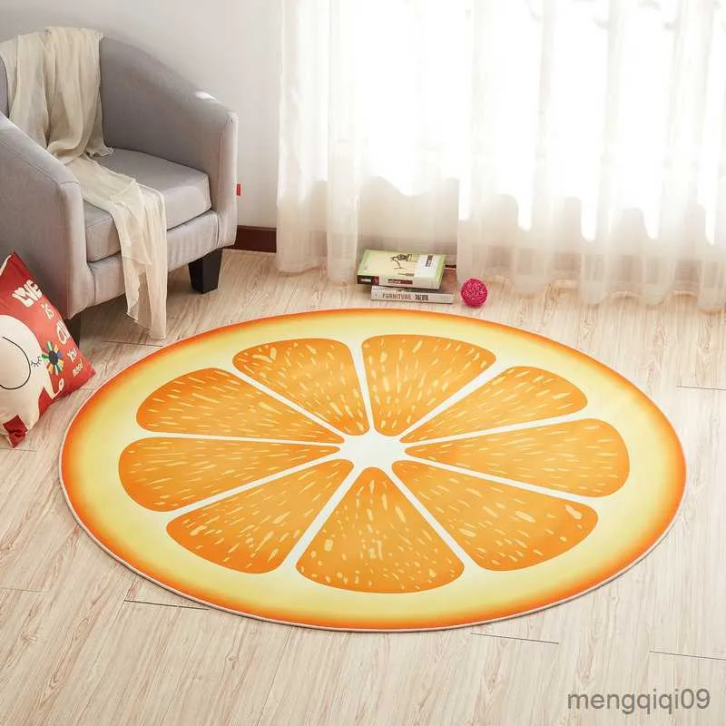 Mattor frukt citron tryckt stol mat barn lek golv yta matta heminredning dörrmatta non slip runda mattan för vardagsrum r230728