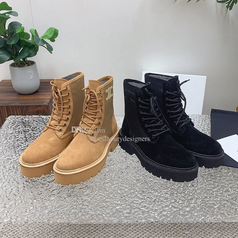 New Knight Ankle Boots Round toe Platform heels 3.5cm for girls women luxury designer Fashion Leather Sude sole Booties Casual shoes factory footwear Size 35-41