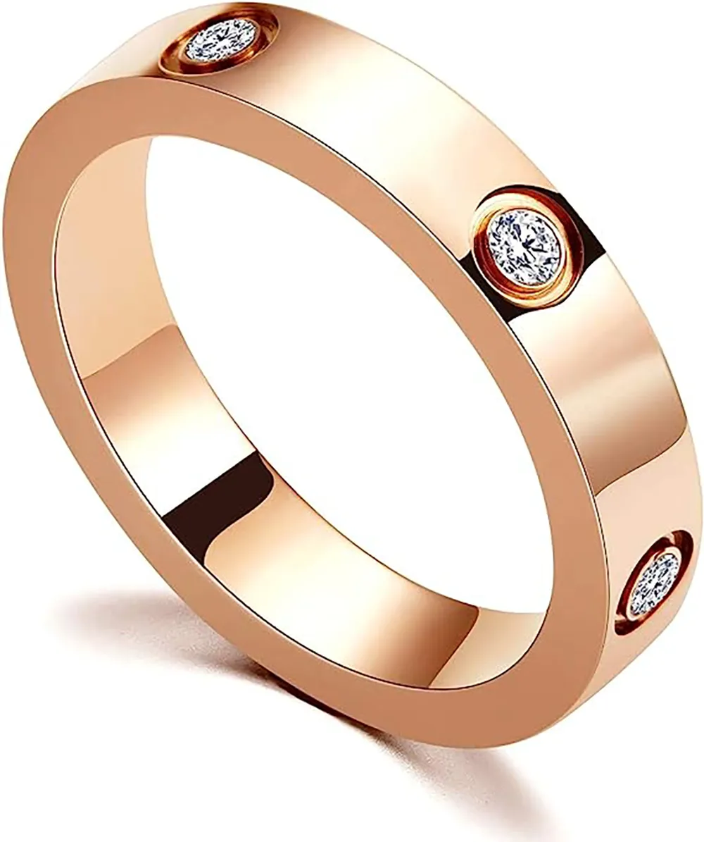 Love Friendship Ring 18K Gold Silver Rose Plated Cubic Zirconia rostfritt stål Promise Ring bröllop Band smycken födelsedagspresenter för kvinnor