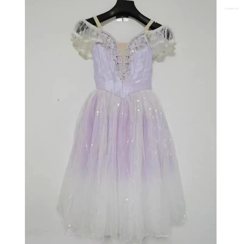 Scen Wear Sea Elf Variant Tutu Custom Adult Children Professional Pearl Competition Dress Girl Swan Lake Purple Sling Soft Gaze